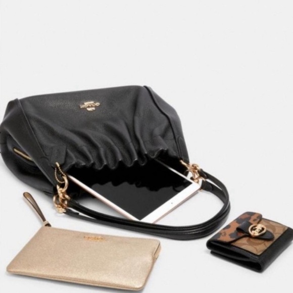 NWOT COACH Maya Leather Shoulder Bag black gold hardware logo pebble - Picture 2 of 16